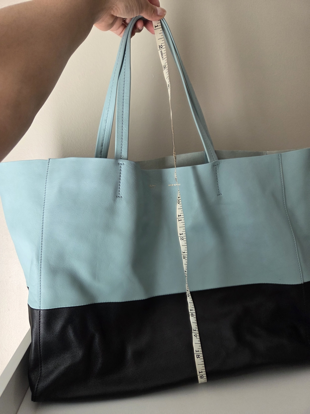 Celine Two-Tone Light Blue and Black Leather Tote - Picture 10 of 16